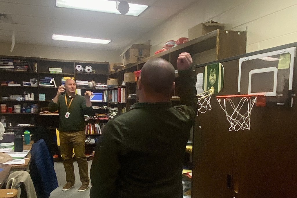 Math teachers turn office into mini basketball&nbsp;arena